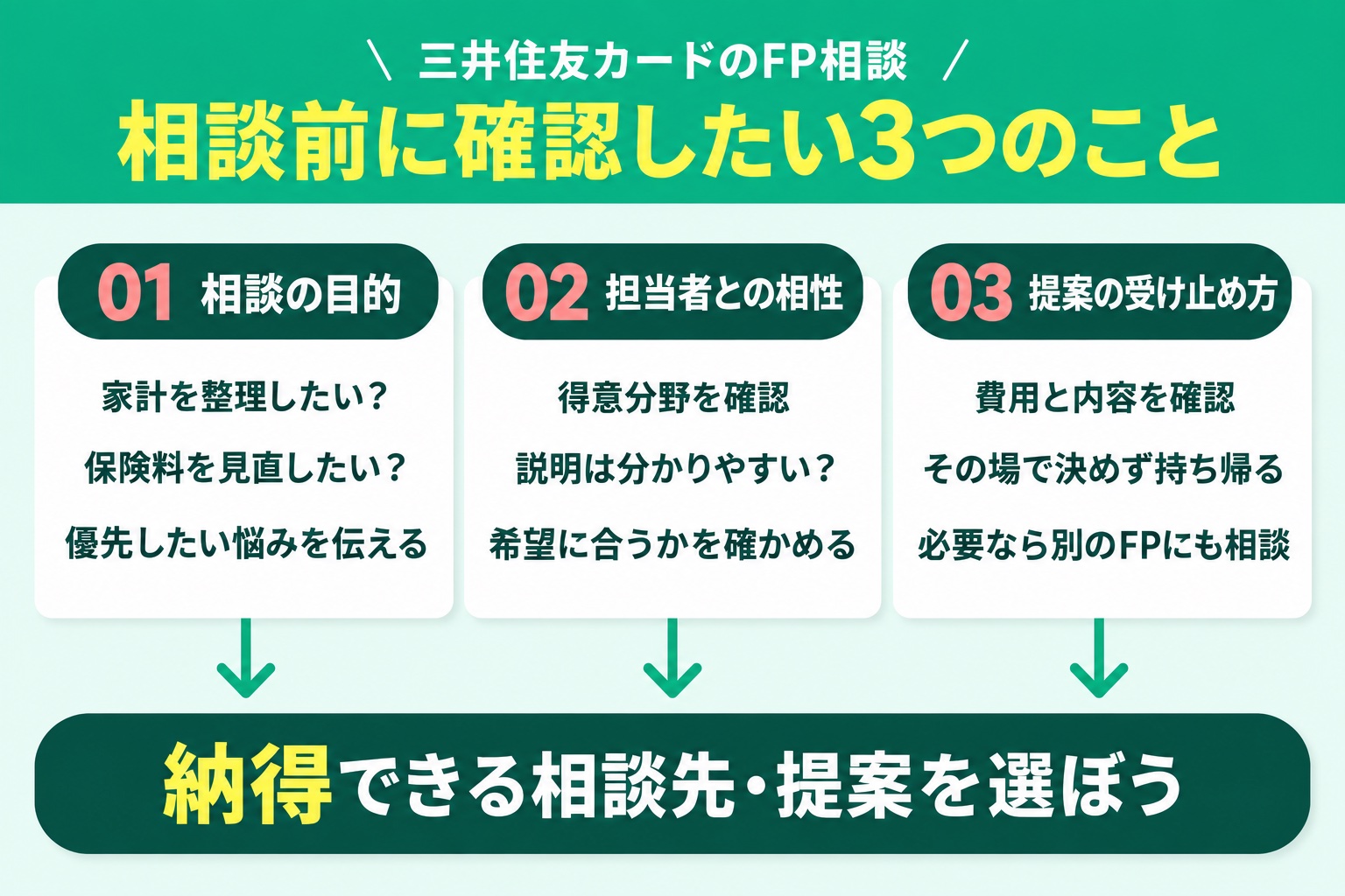 FP相談前に確認する3つのこと：相談の目的、担当者との相性、提案の受け止め方
