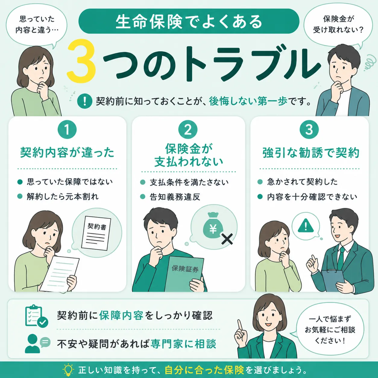 生命保険でよくある3つのトラブル