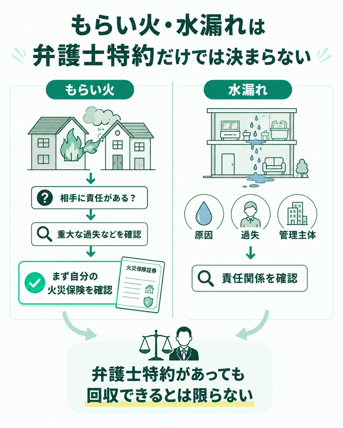 もらい火・水漏れは弁護士特約が役立つとは限らない