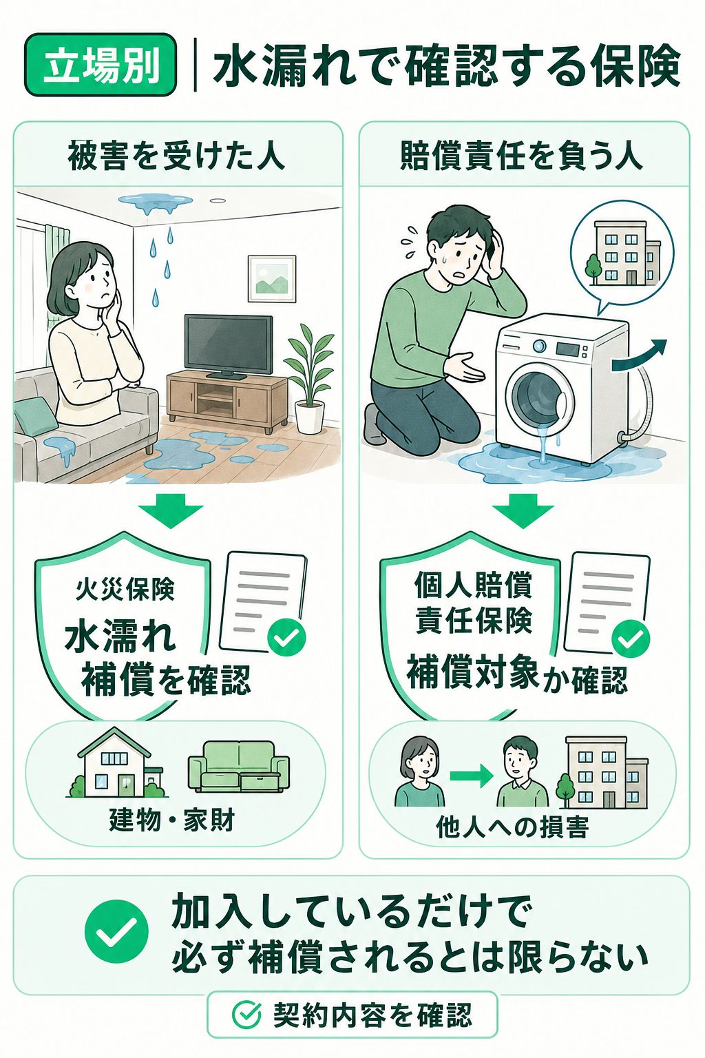 立場別でチェックする水漏れで使える保険