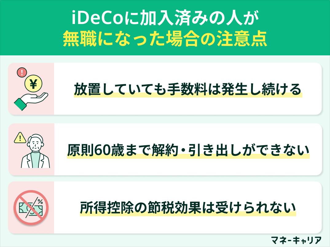 iDeCoに加入済みの人が無職になった場合の注意点