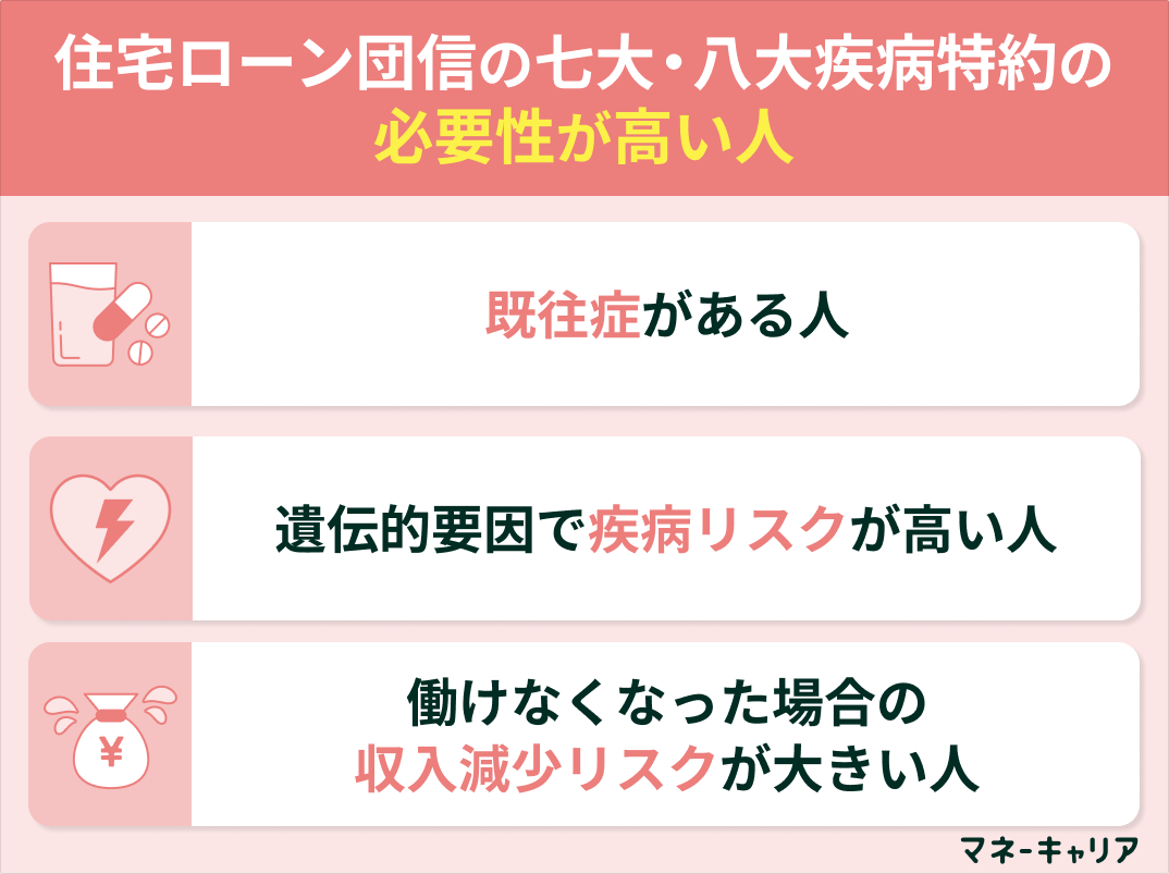 住宅ローン団信の七大・八大疾病特約の必要性が高い人