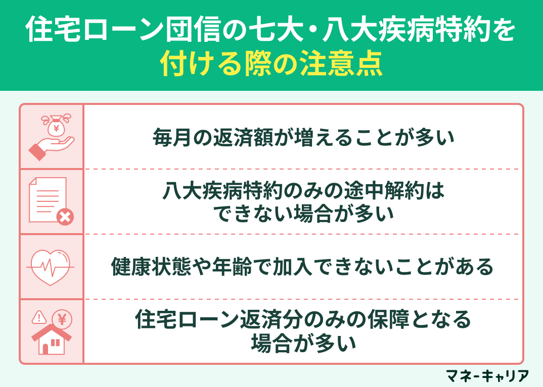 住宅ローン団信の七大・八大疾病特約を付ける際の注意点