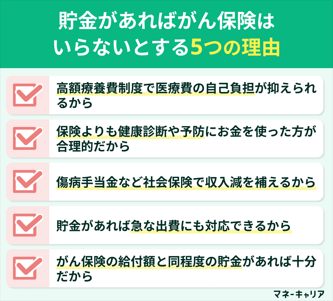 貯金があればがん保険はいらないとする5つの理由