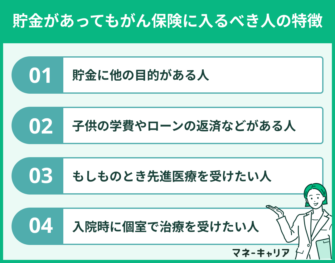 貯金があってもがん保険に入るべき人の特徴