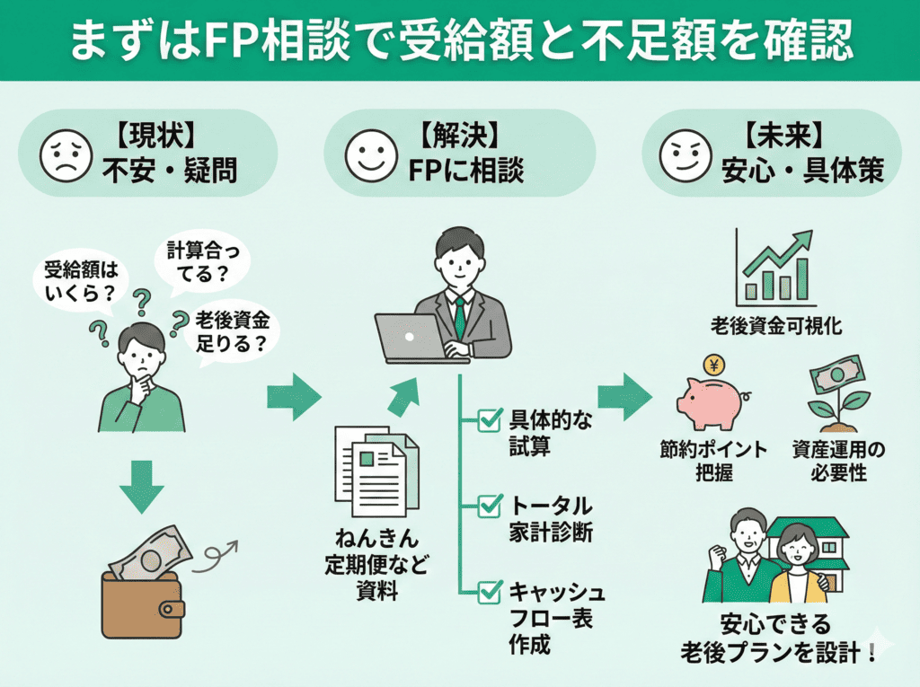 まずはFP相談で受給額と不足額を確認