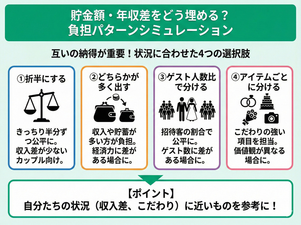 貯金額・年収差をどう埋める？カップル別・負担パターンのシミュレーション