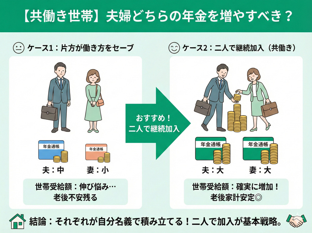 【共働き世帯】夫婦どちらの年金を増やすべき？