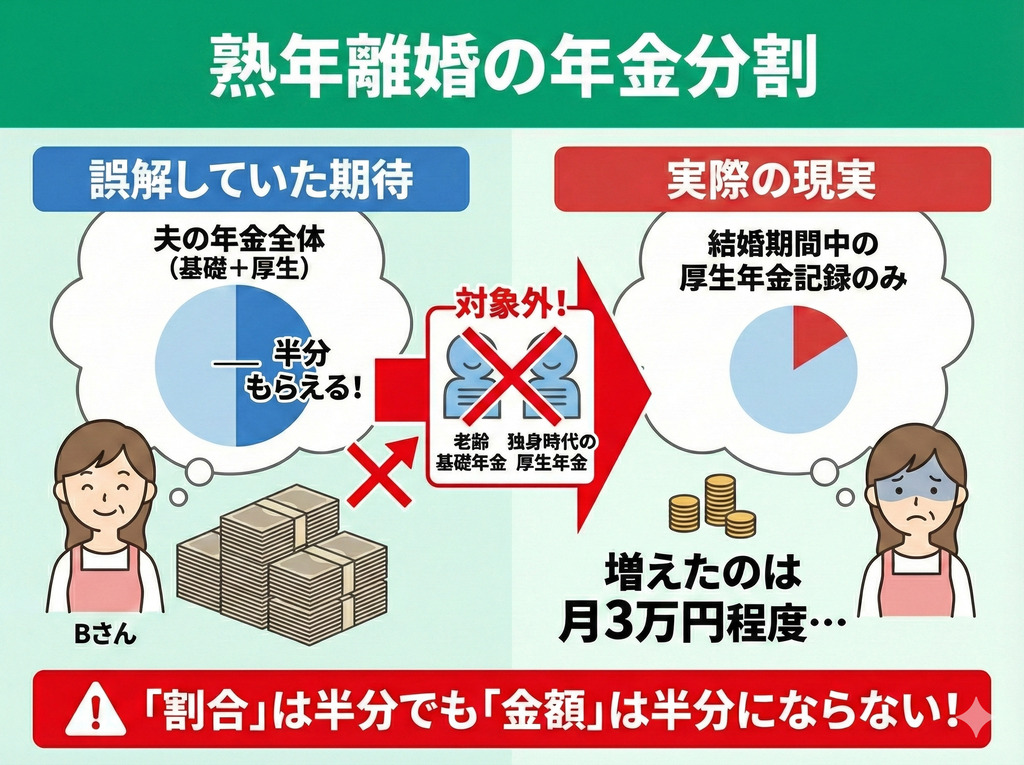 熟年離婚の年金分割が思ったより少なかったBさん