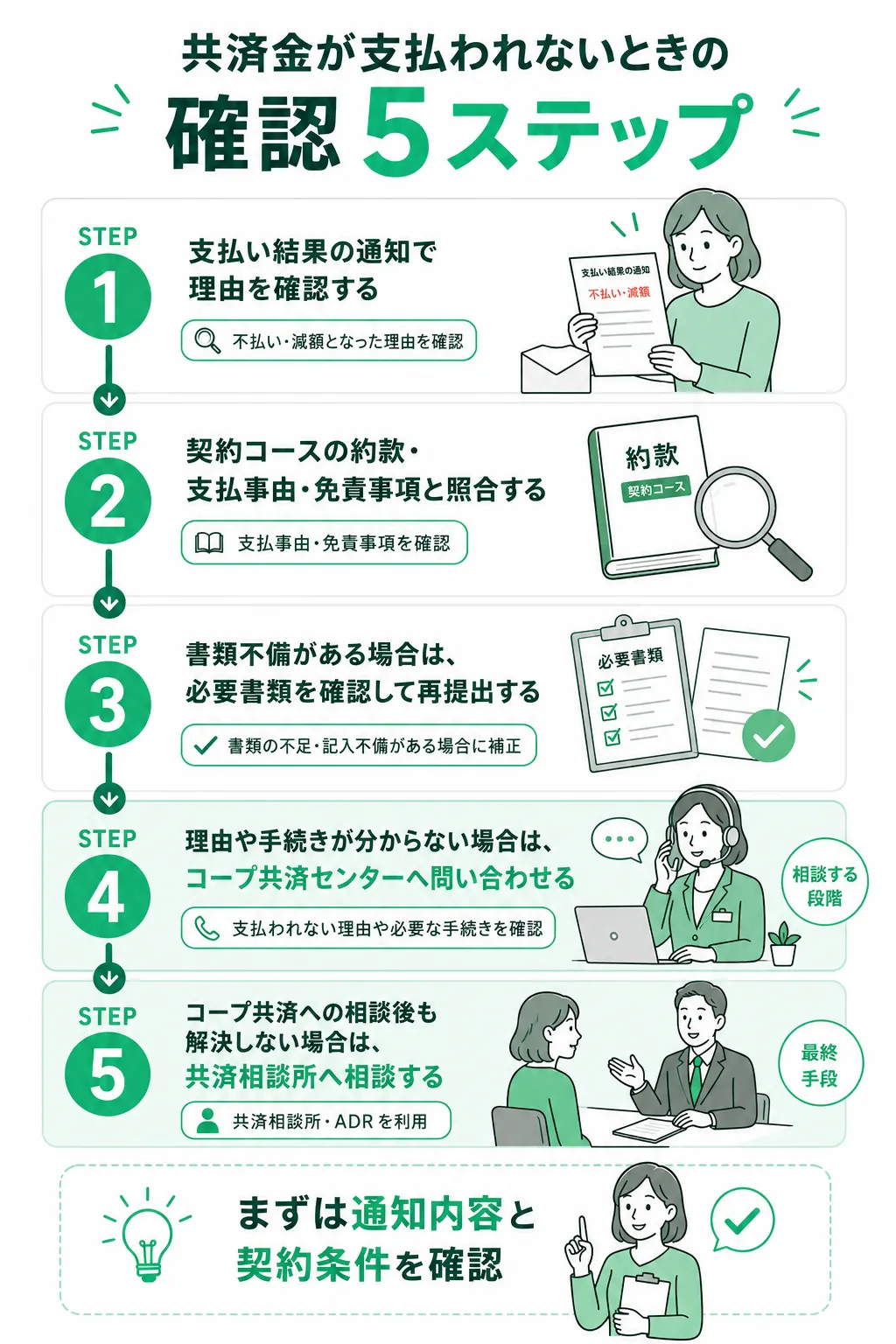 共済金が支払われないときの確認5ステップ